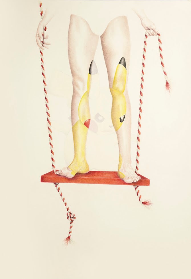 Μαρία Ξυνοπούλου, Game Over, χρωματιστά μολύβια και παστέλ σε χαρτί, 100x70 cm