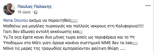 Ανάρτηση Πολάκη για φωτιές στις ΗΠΑ
