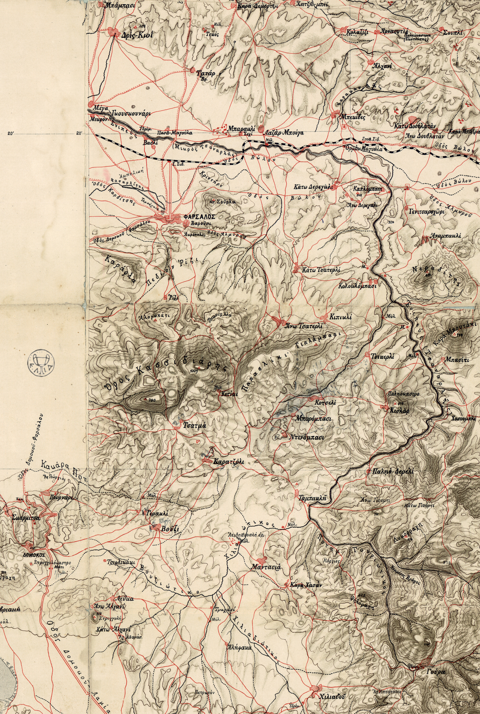 Ο χάρτης του Μαυροκορδάτου που απεικονίζει περιοχές της Θεσσαλίας