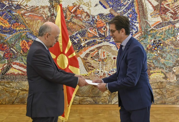 Greek Embassy / The President of North Macedonia Stevo Pentarovski with the Greek Ambassador Dimitris Giannakakis Greece
